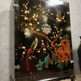 Chinese cabinet in black lacquer and colored decorations