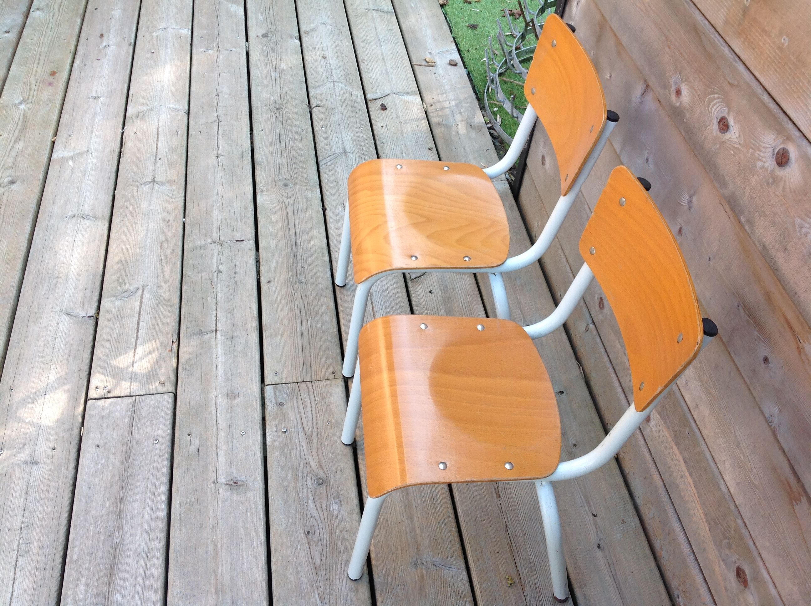 Duo of child school boy chairs