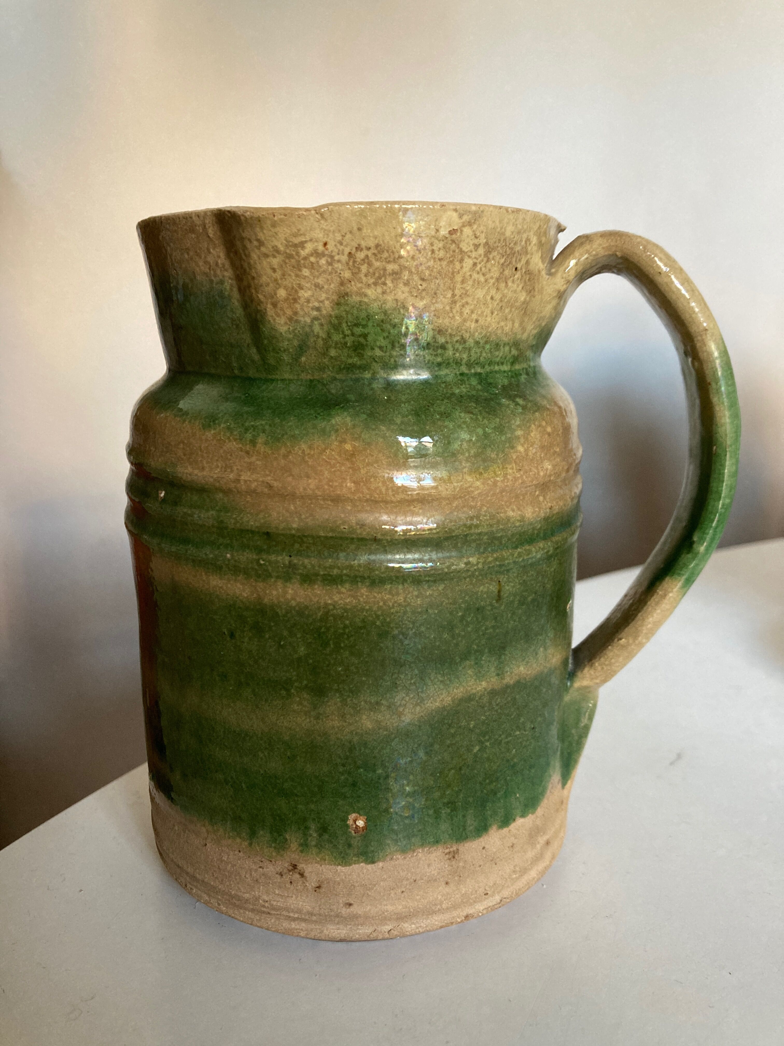 Pitcher in glazed earth of farm Dieulefit folk art early 20th