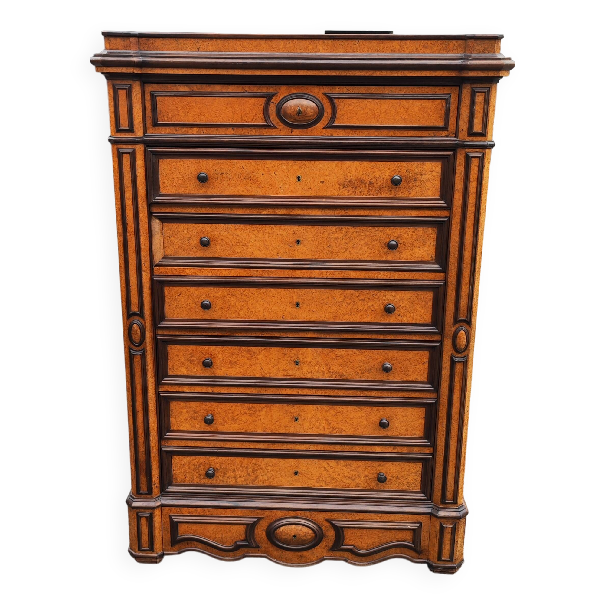 Old weekly organizer in elm burl 8 drawers