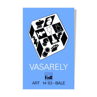 Victor vasarely silkscreen printing chess blue 1983