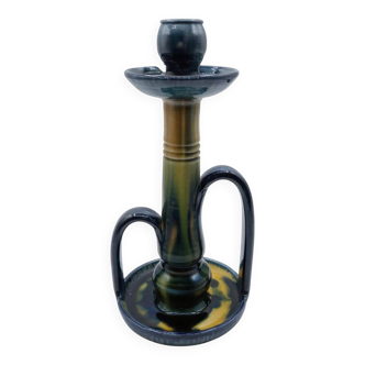 Art Nouveau - Flemish Art Pottery Candlestick - Flame Glaze Technique