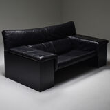 Black Leather Italian design Cini Boeri 'Brigadier' loveseats for Knoll - 1980s