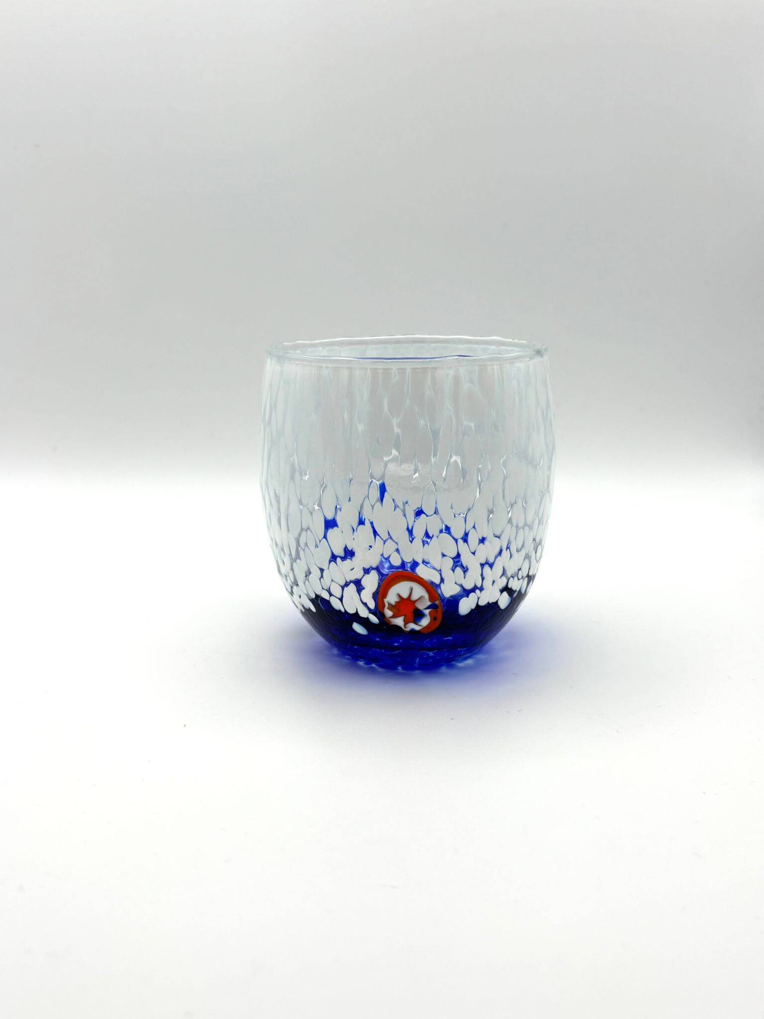 Set of 6 blown glass glasses from Venice with Effetre Murano murrine.