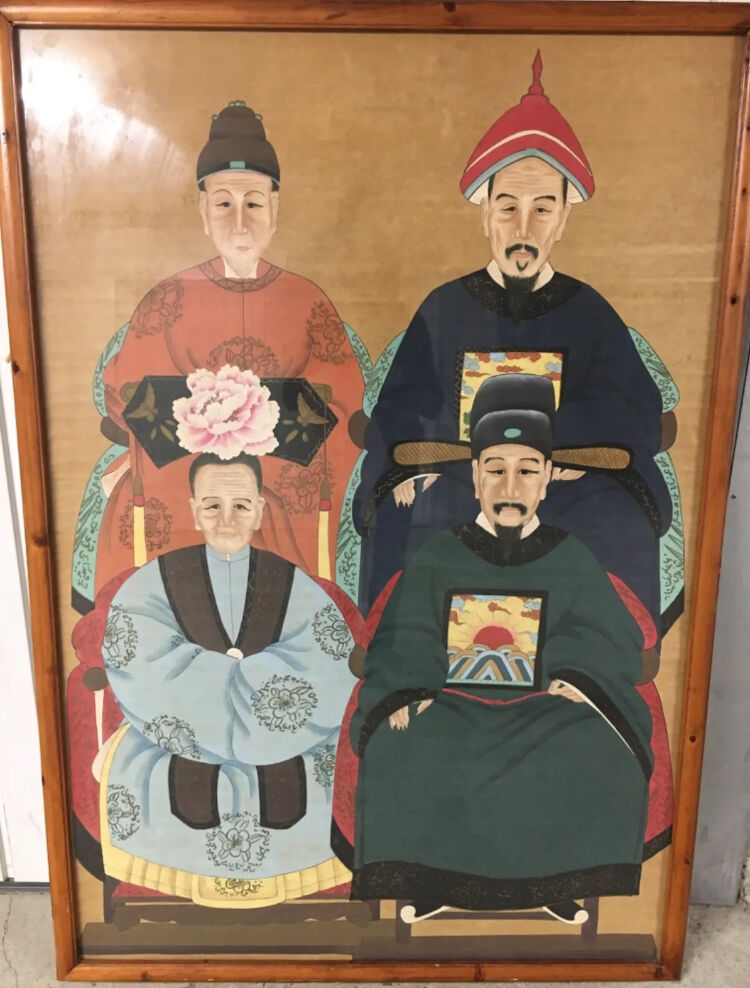 Family portrait painting of 4 Chinese dignitaries