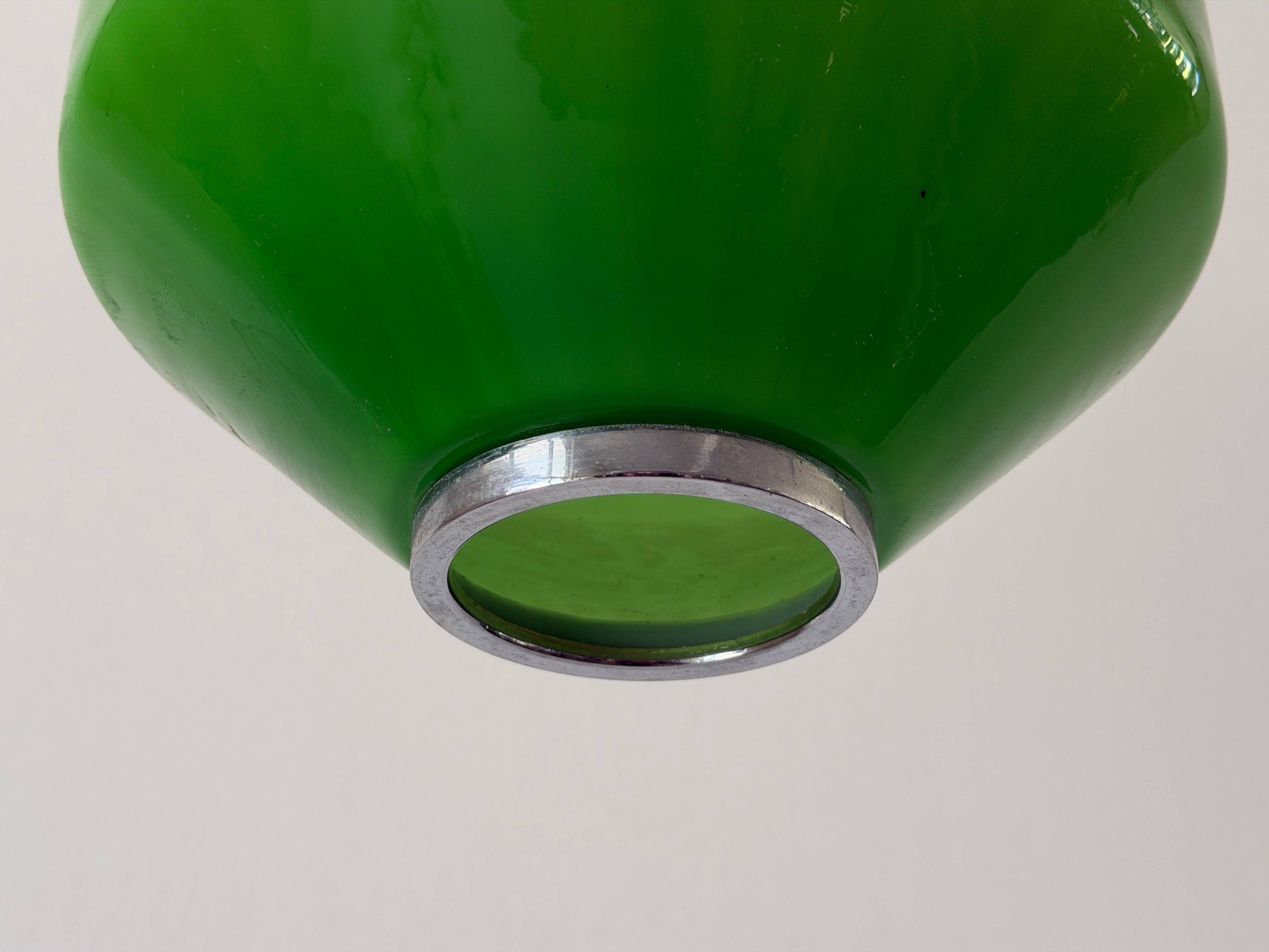 Green glass ceiling light with chrome frame, 1960s, Germany