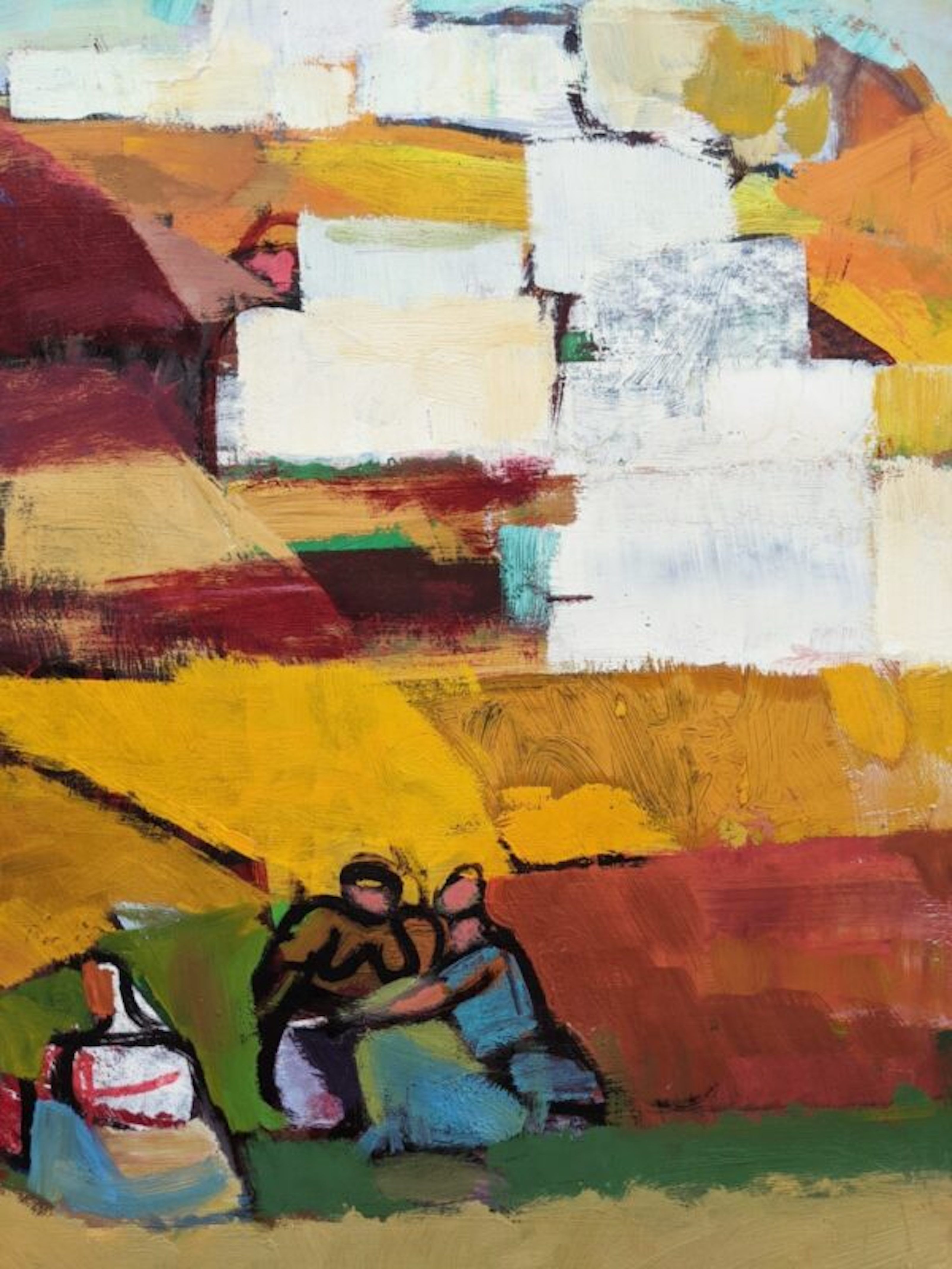 Mid-Century Modern Swedish "On the Fields" Vintage Swedish Figurative Oil Painting, Framed