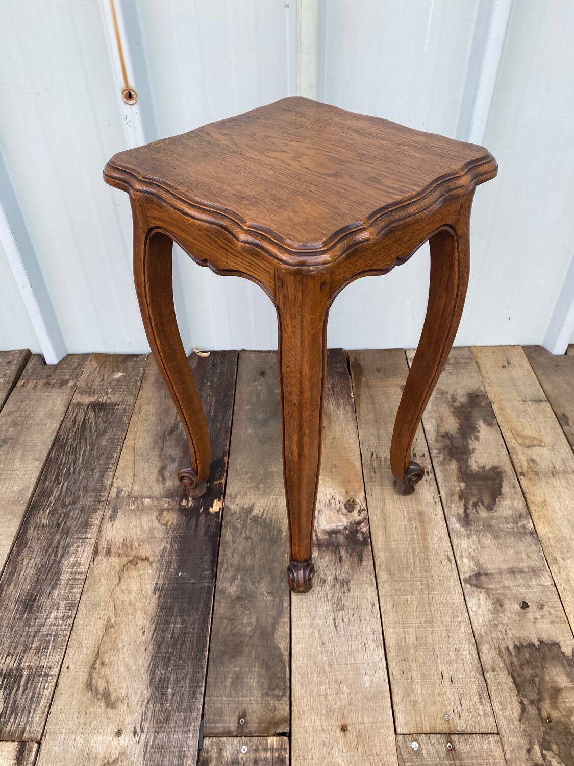 Antique louis xv style solid oak side table with curved legs vintage