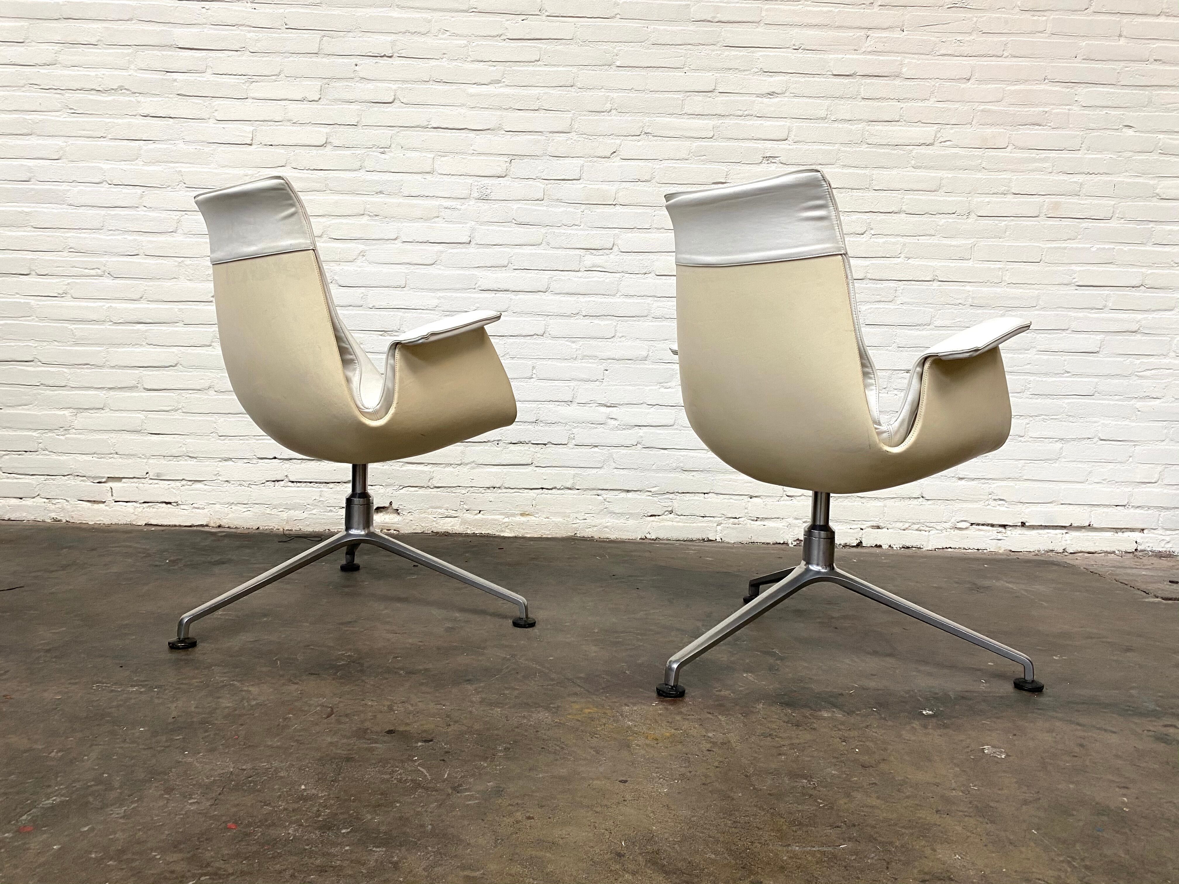 Vintage White Leather "Bucket Chair" by Fabricius and Kastholm for Kill international, set of 2.