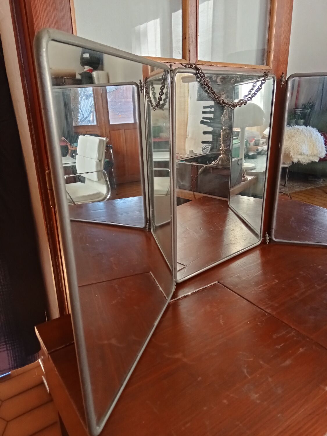 King size triptych barber mirror