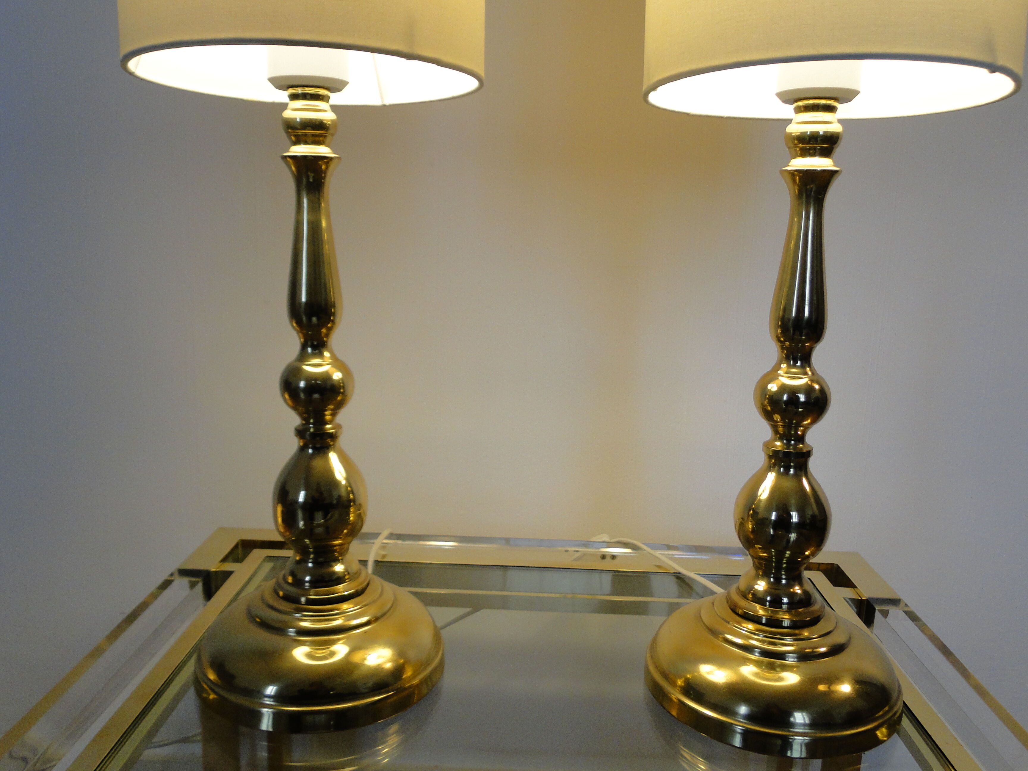 Pair of vintage Scandinavian brass lamps 1960