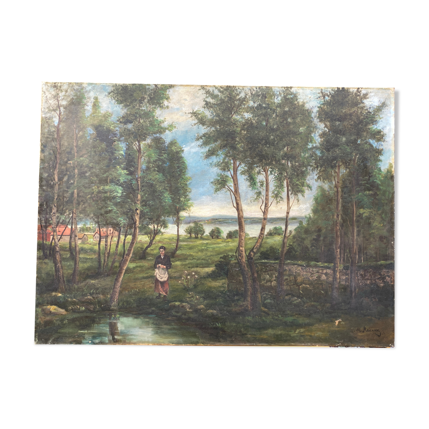 Oil on canvas, old landscape, early 20th century