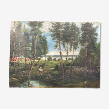 Oil on canvas, old landscape early 20th century