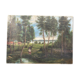 Huile sur toile, paysage ancien début xx siècle