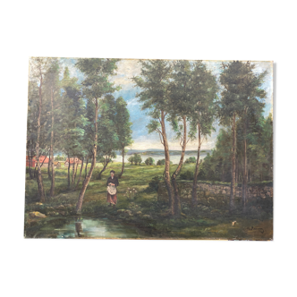 Oil on canvas, old landscape early 20th century