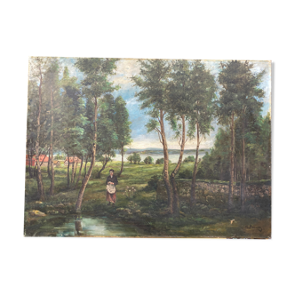 Huile sur toile, paysage ancien début xx siècle