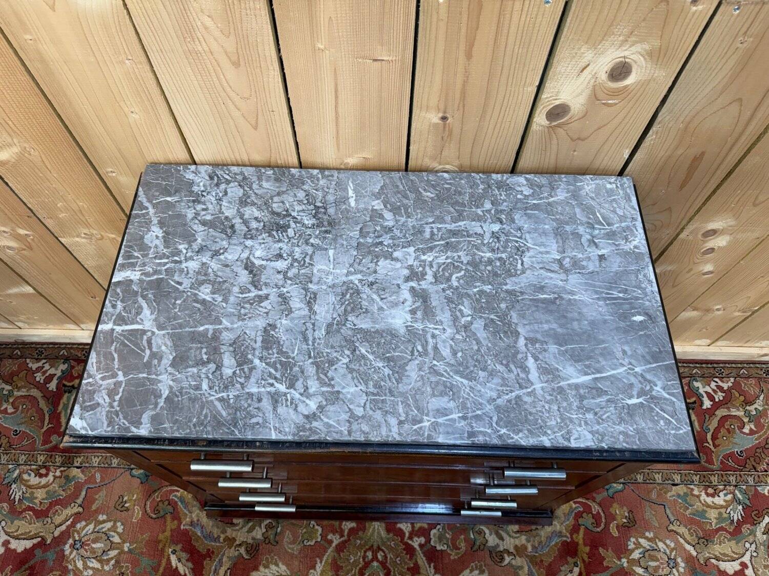 Commode Art Déco – Placage de noyer en ronce & marbre – Années 1930