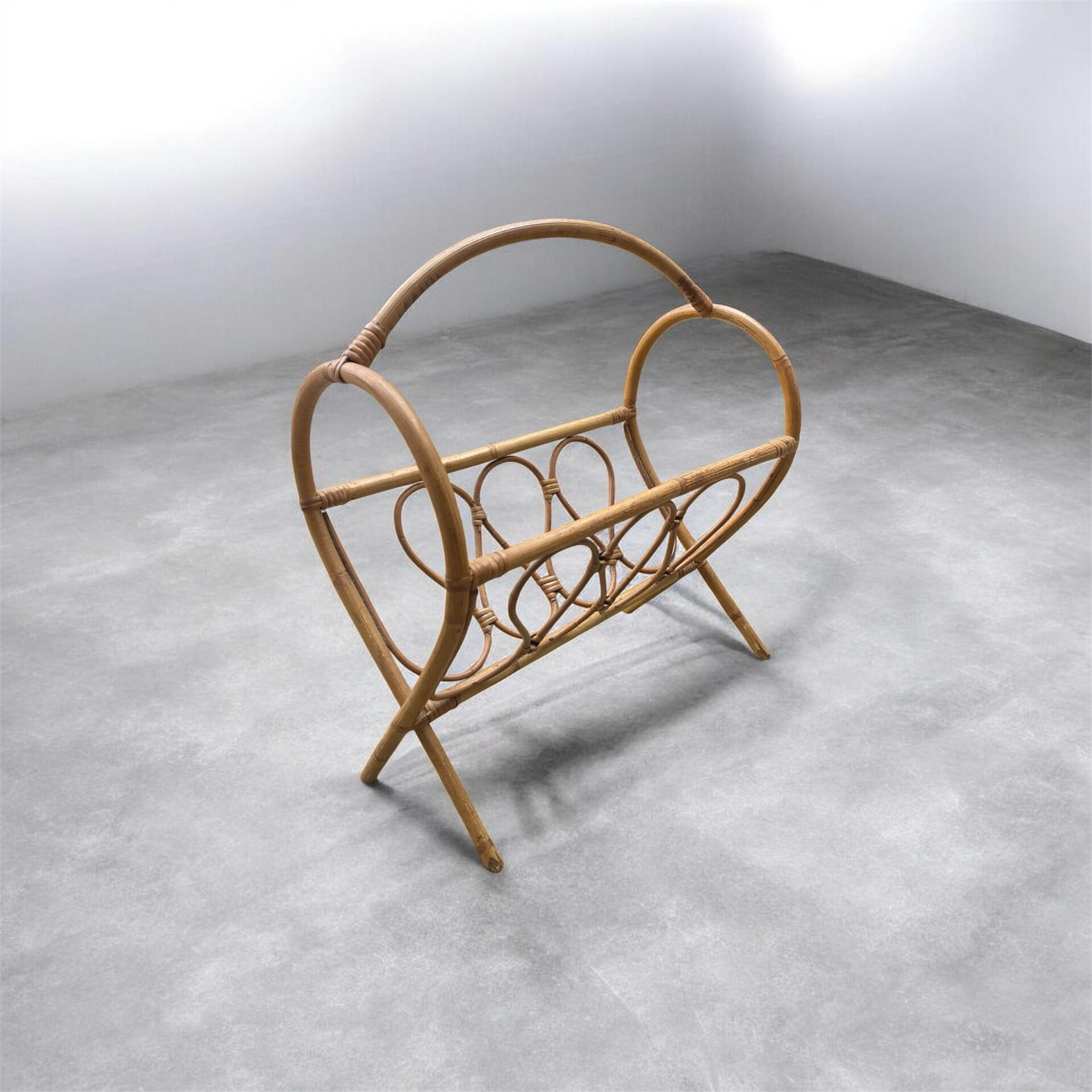 1960s rattan and bamboo magazine rack