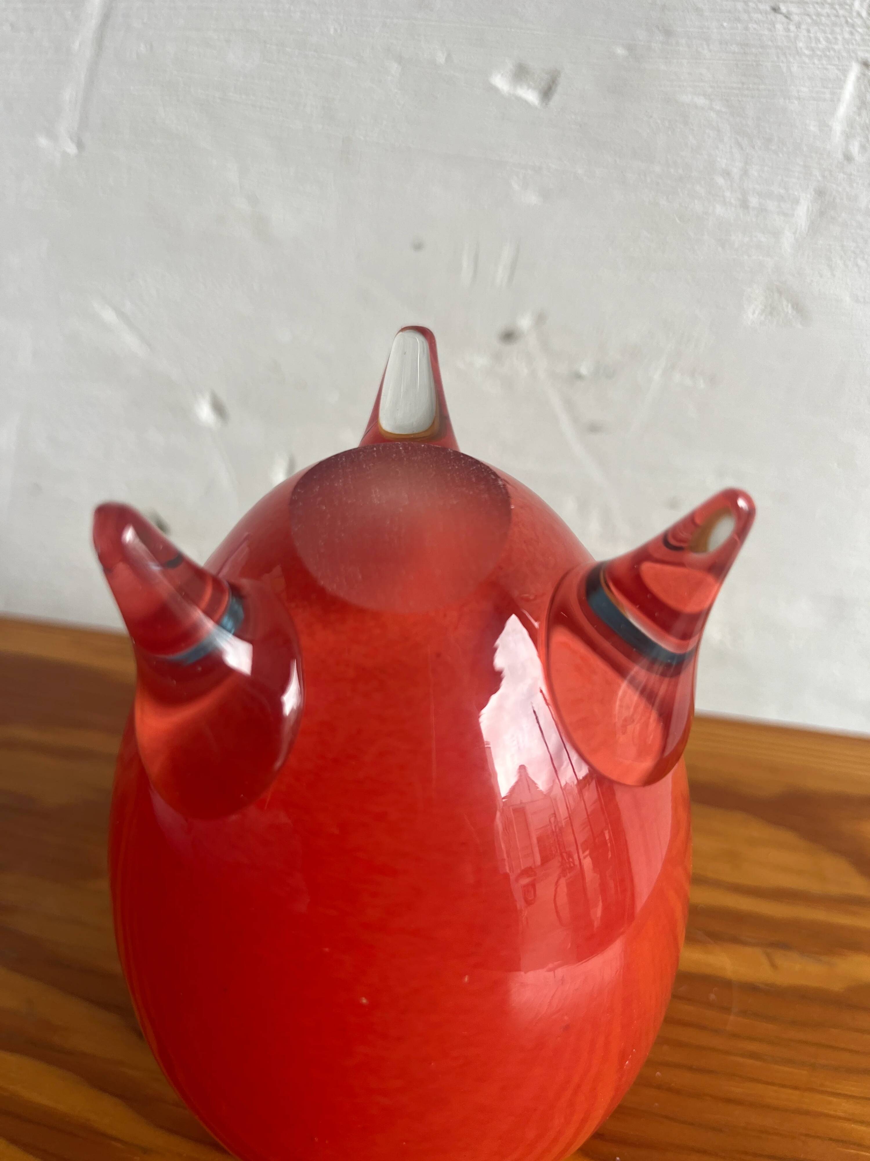 Murano Red Sommerso Hand-Blown Glass Vase with Clear Tripod Feet — Mid-Century 1960s