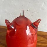 Murano Red Sommerso Hand-Blown Glass Vase with Clear Tripod Feet — Mid-Century 1960s