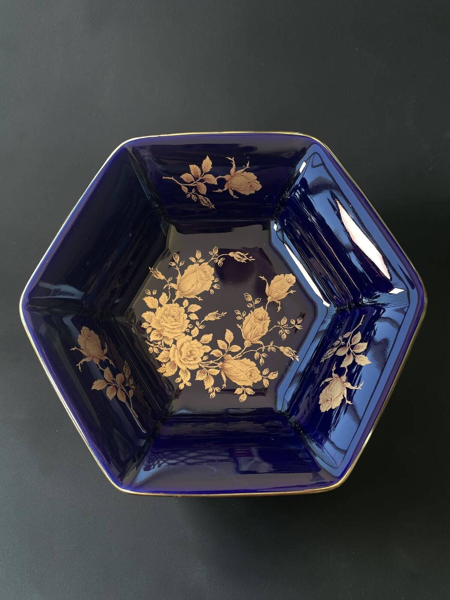 Vintage footed cup bareuther bavaria, cobalt and gold porcelain, 1st year.