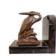 Régule Art Déco sur serre-livres en marbre avec grues par Maurice Frécourt, France, années 1920-30