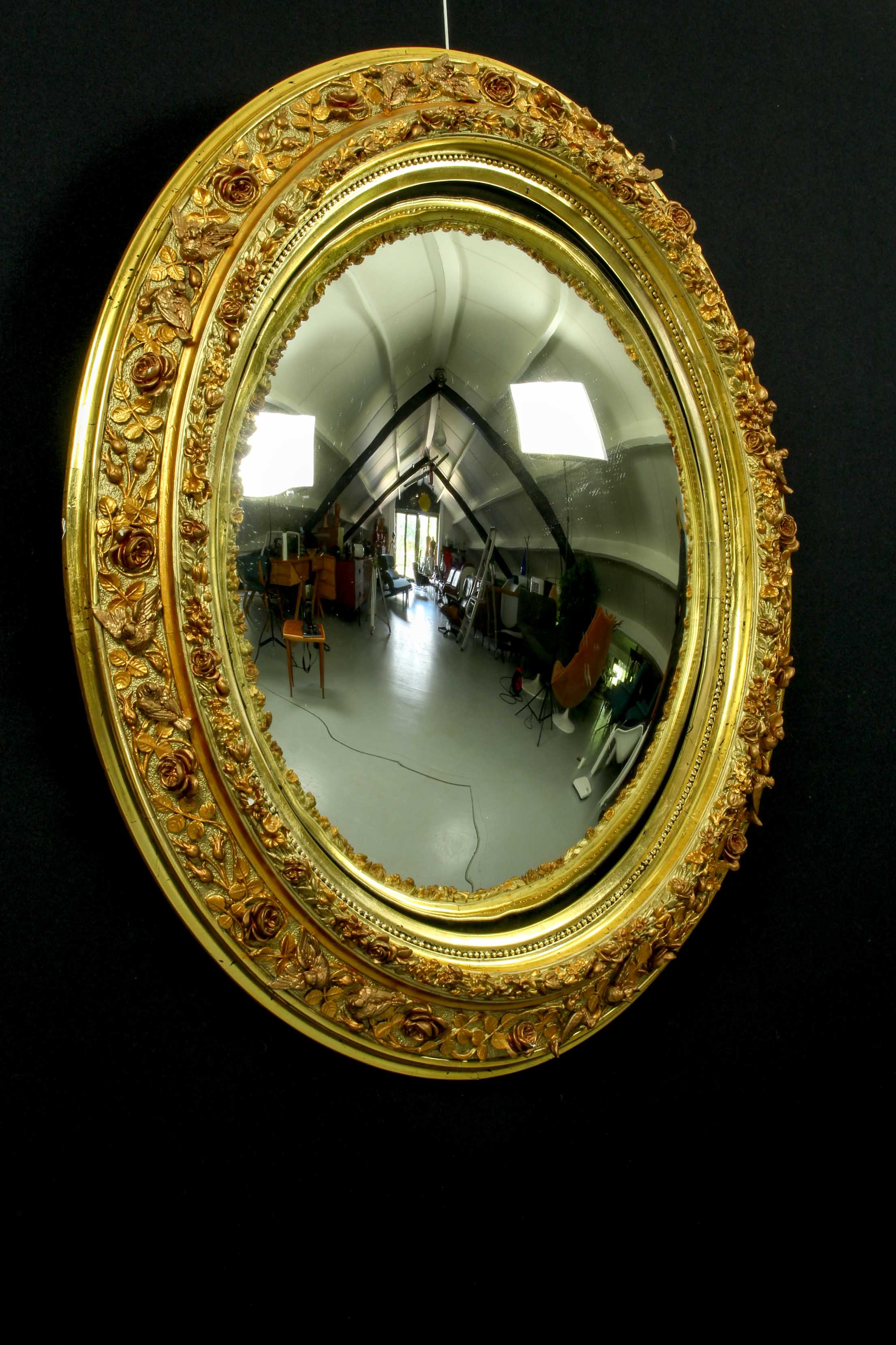 19th century French Gilt  butler mirror with roses and birds