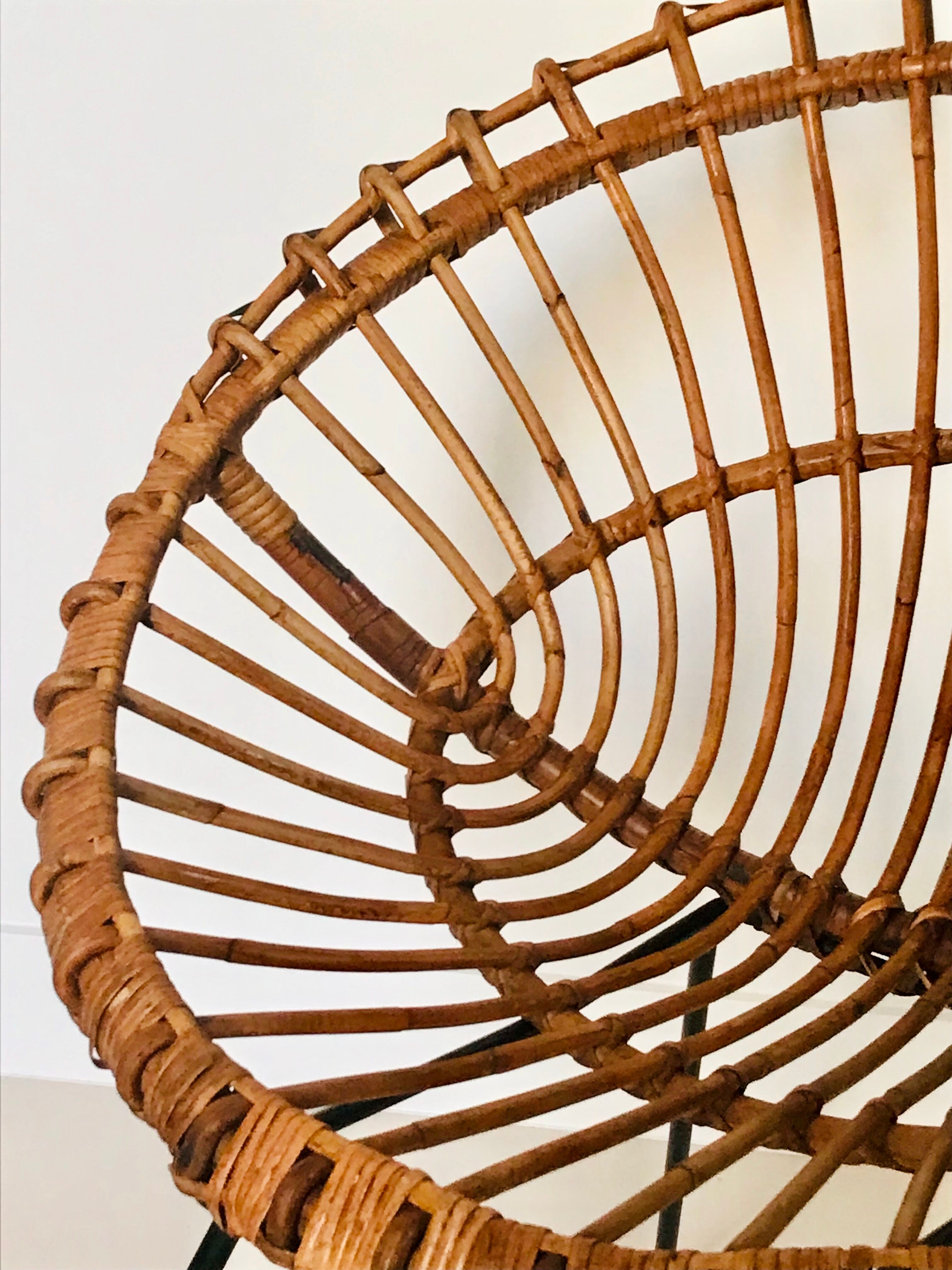 Pair of rattan armchairs, italy 60s
