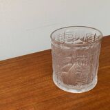 Large vintage glass vase or bowl with South American/Inca ornaments.