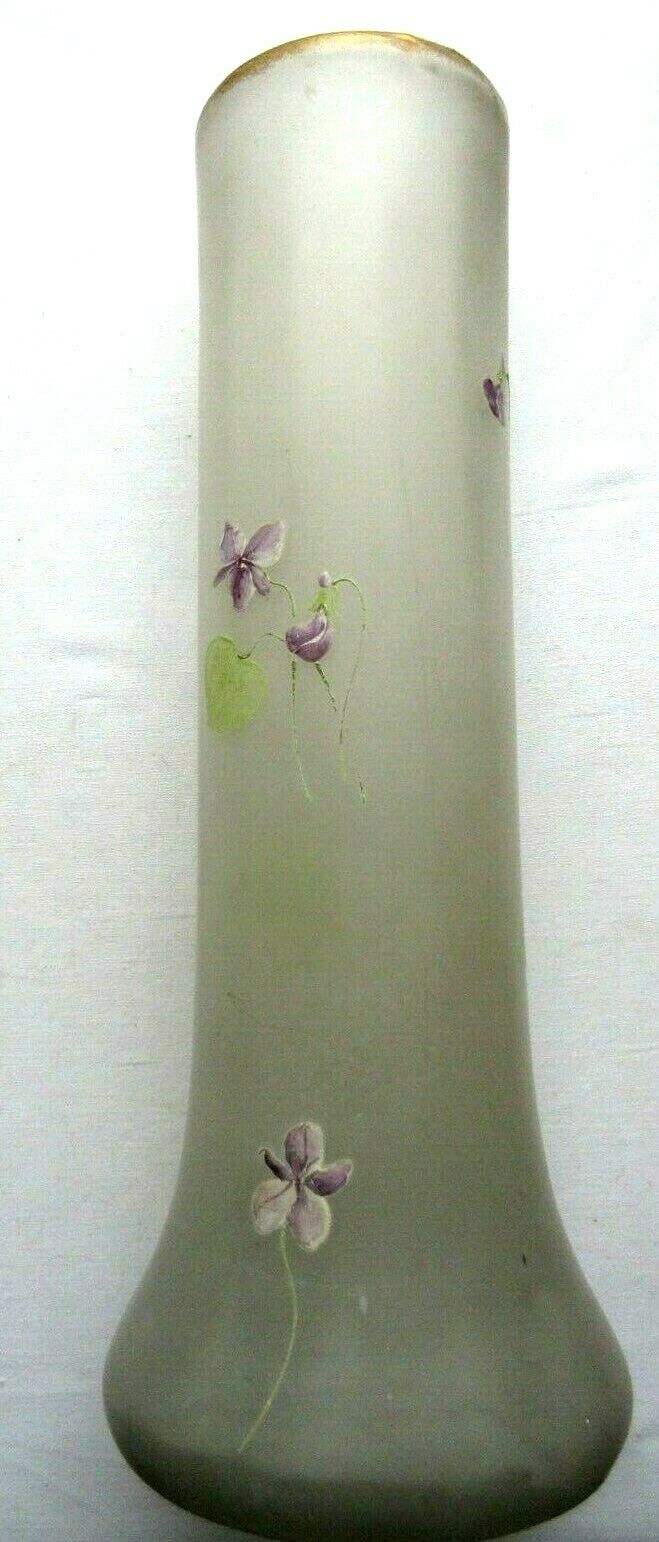 Large vase art nouveau opaque glass emaille legras: violet seedlings
