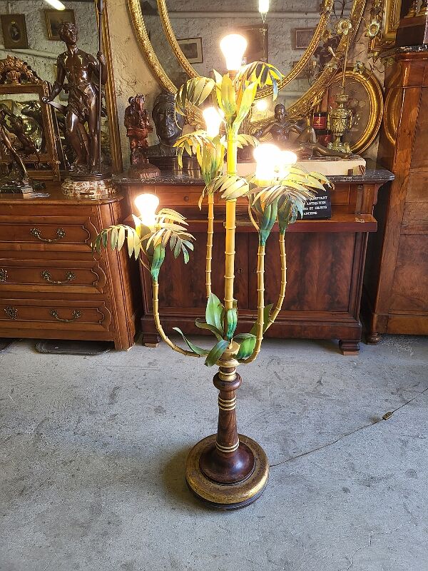 Metal and bamboo floor lamp of the 1960