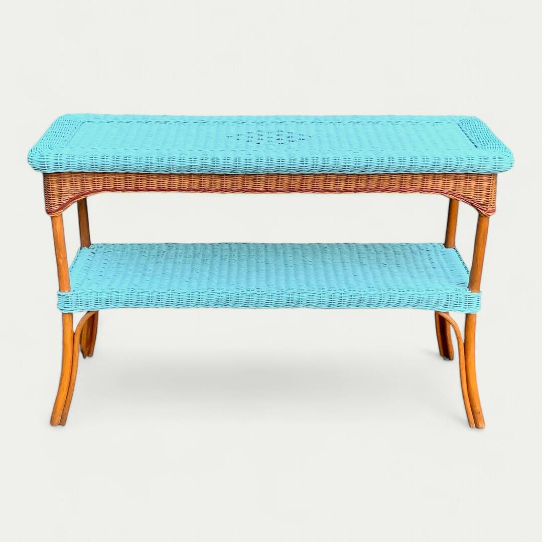 Vintage woven rattan and wicker console