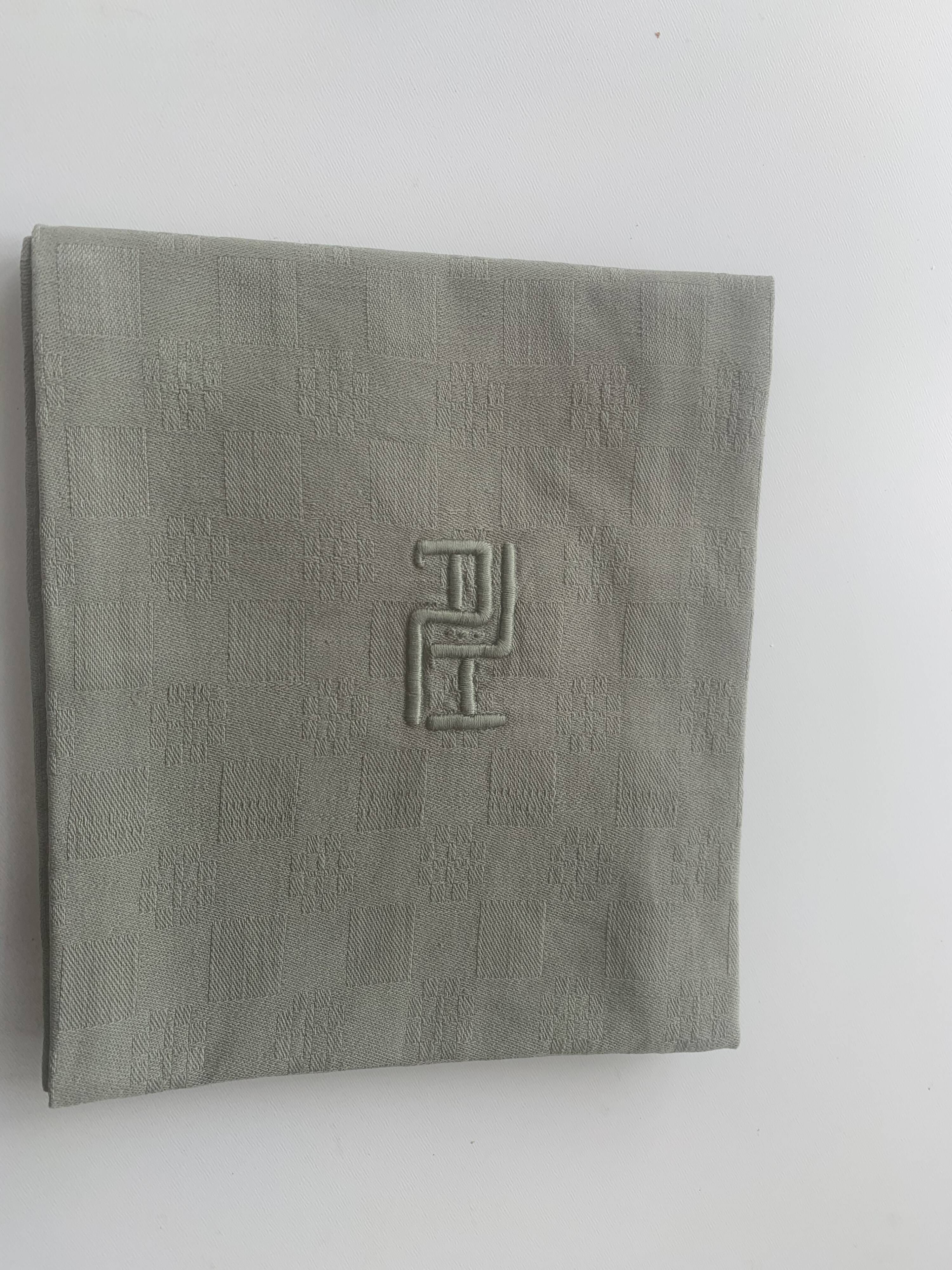 Tablecloth and 6 damask cotton napkins monogram khaki ah art deco