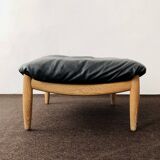 Danish Oak and Leather Lounge Chair with Ottoman