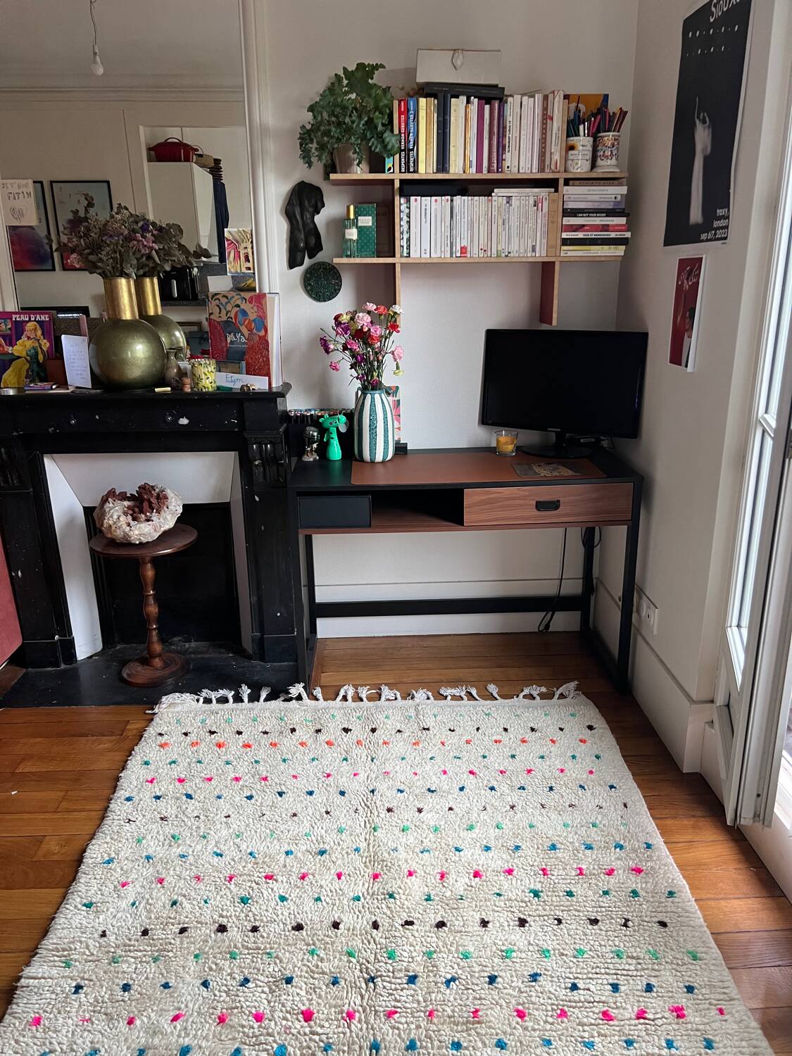 Berber Beni Ouarain handmade rug with small colorful polka dots