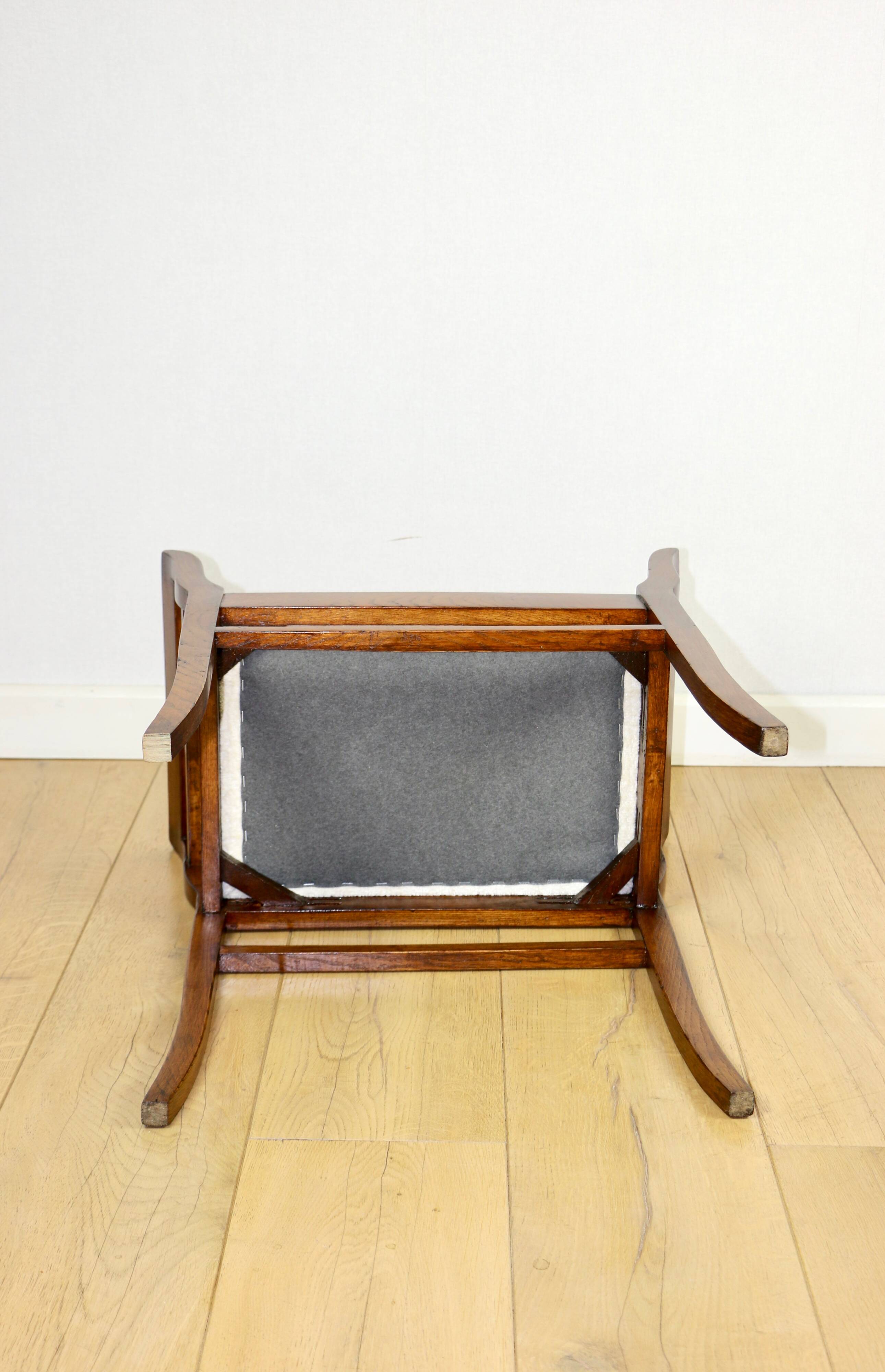 Stool seat white-cream velvet fabric oak Art Deco