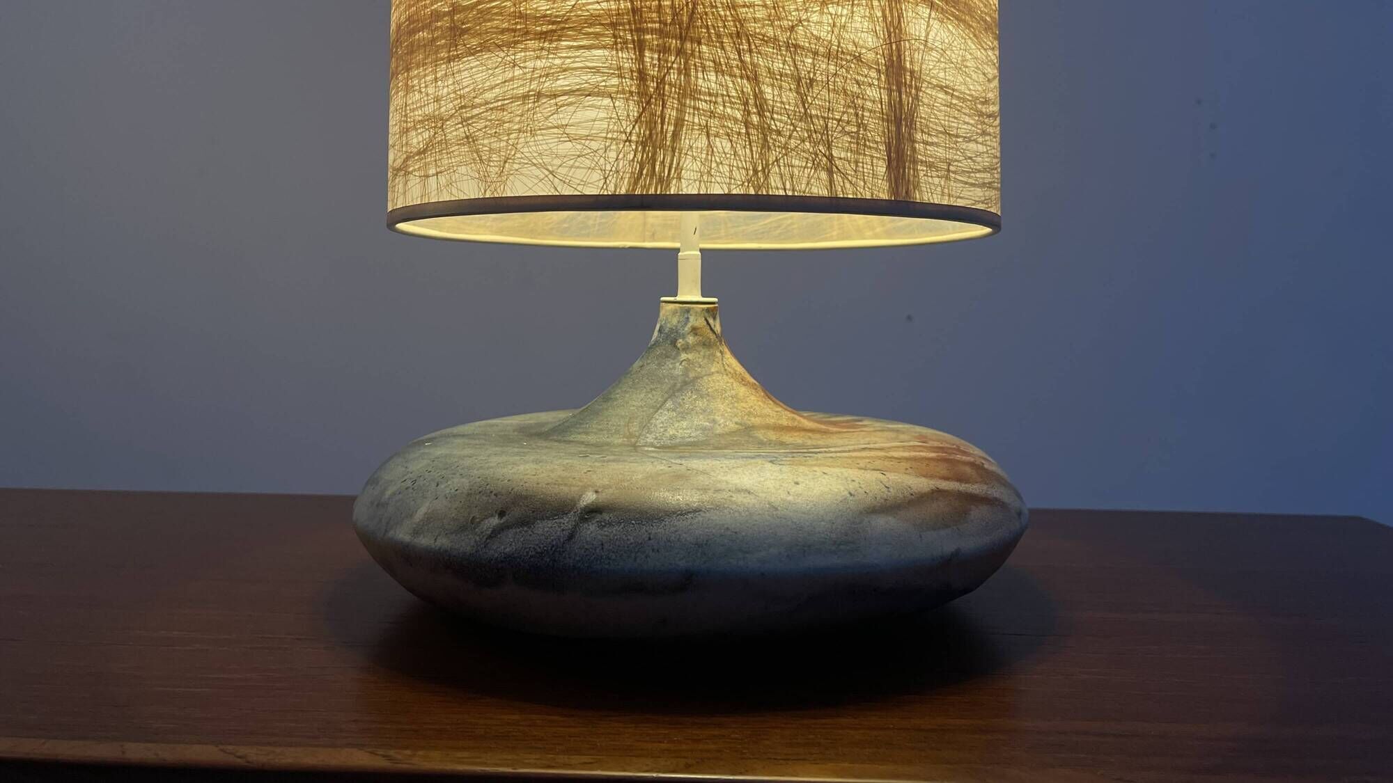 High pair of table lamps in Ceramic and raffia shade - France 1960