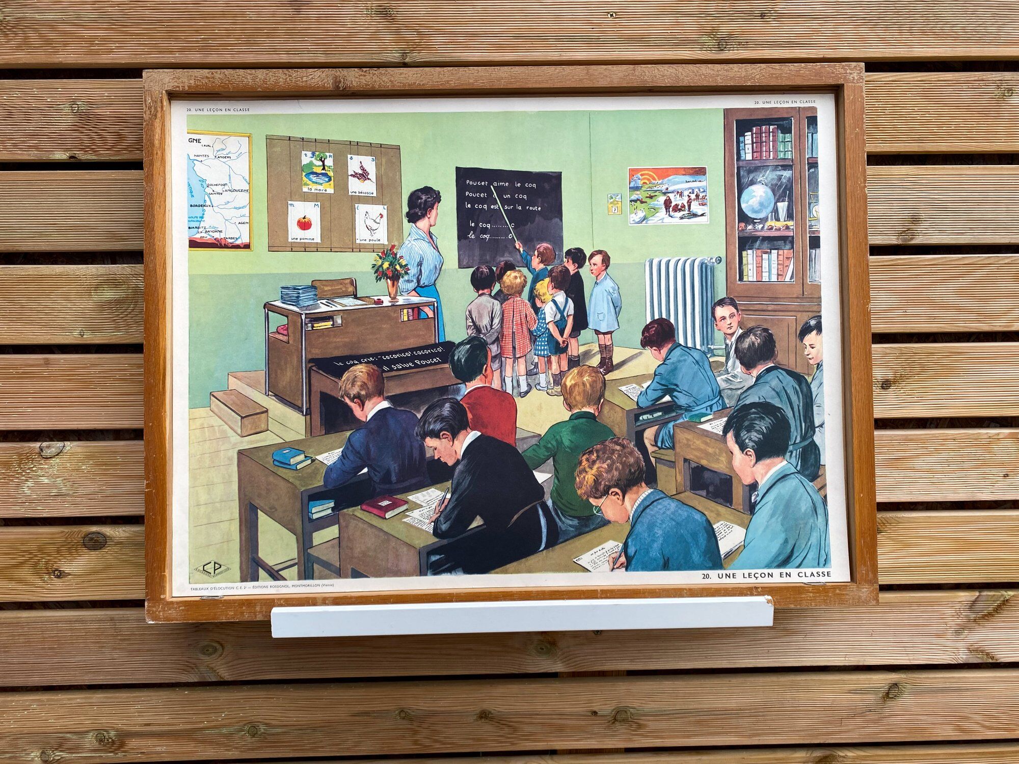 Affiche scène de vie - une leçon en classe - chez le marchand de chaussures- rossignol