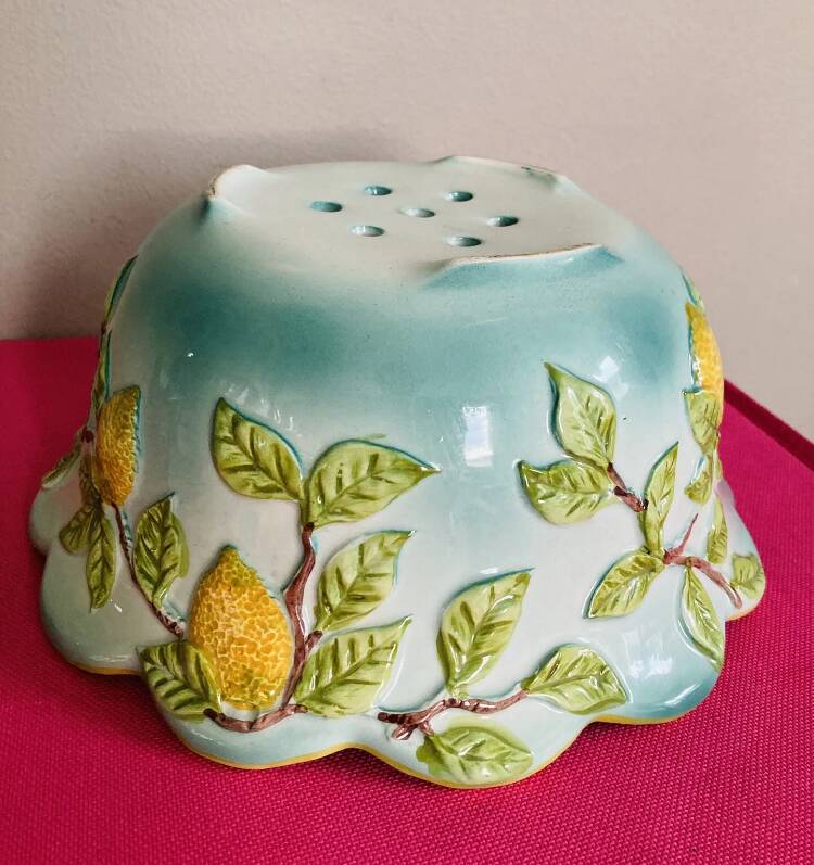 Ceramic cup decorated with lemons in relief, artist GV, 20th century