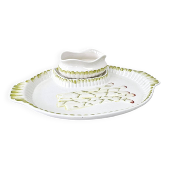 Large Asparagus Dish With Vintage Ceramic Barbotine Saucepan