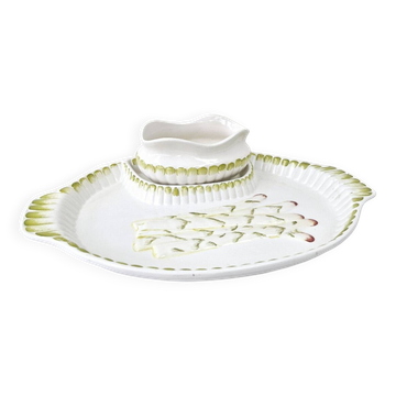 Large Asparagus Dish With Vintage Ceramic Barbotine Saucepan