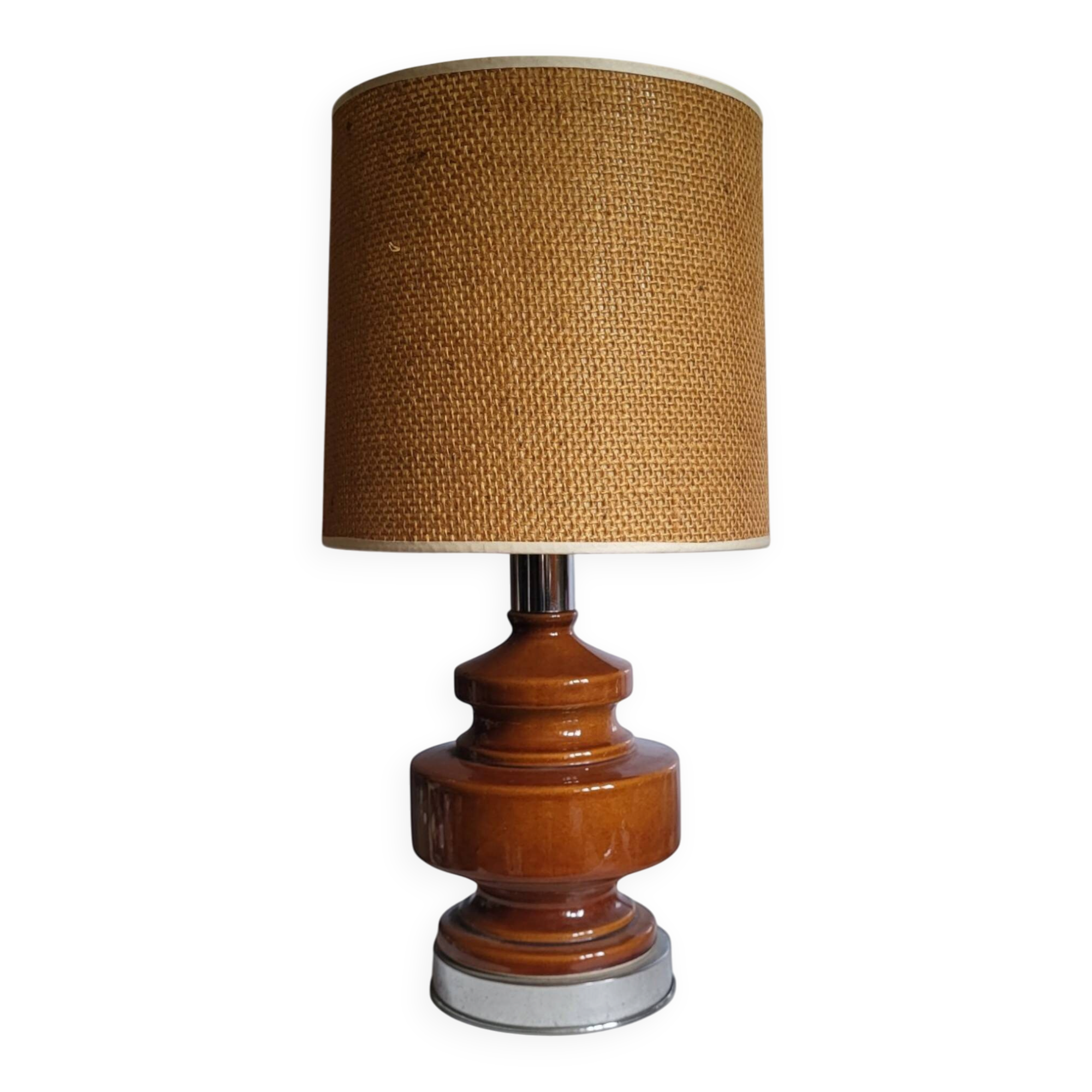Vintage table lamp in glazed ceramic and chrome metal – 1970s