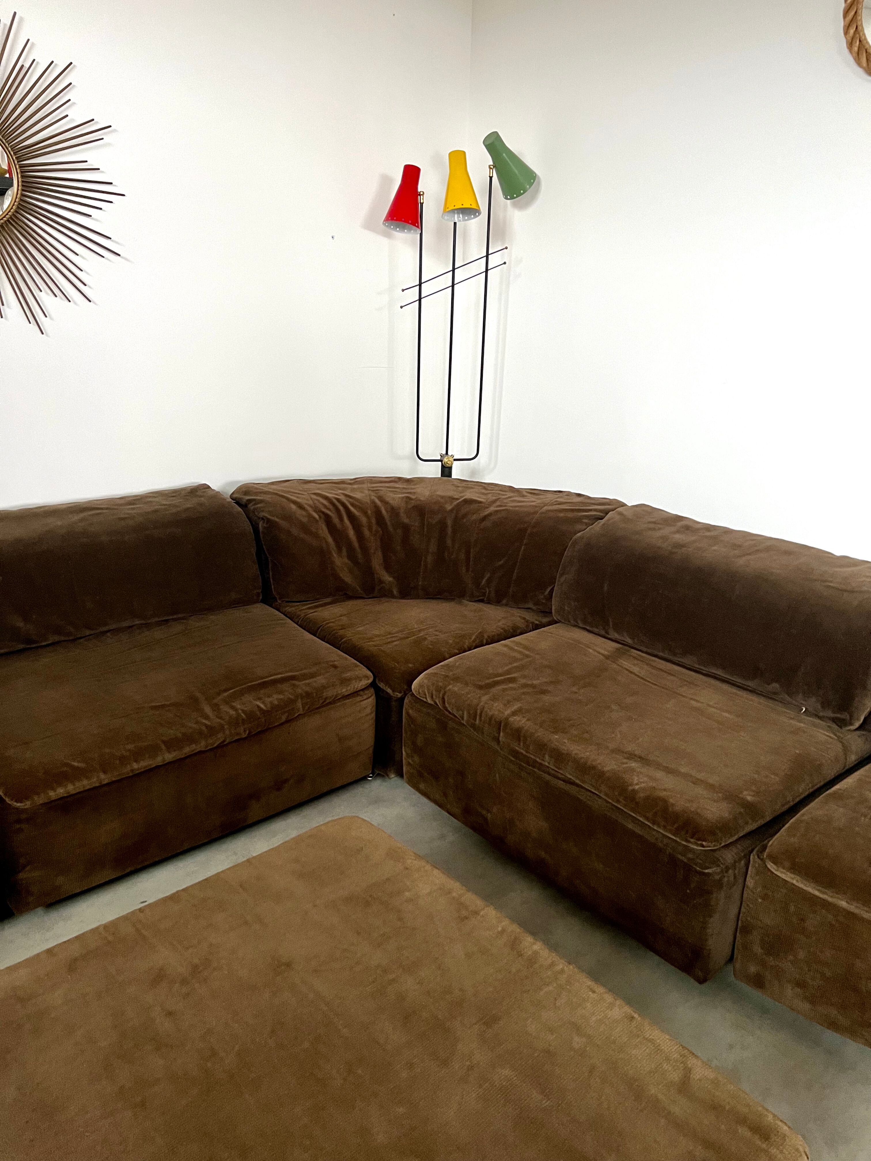 Old vintage modular sofa 6 elements of the 70s velvet / design