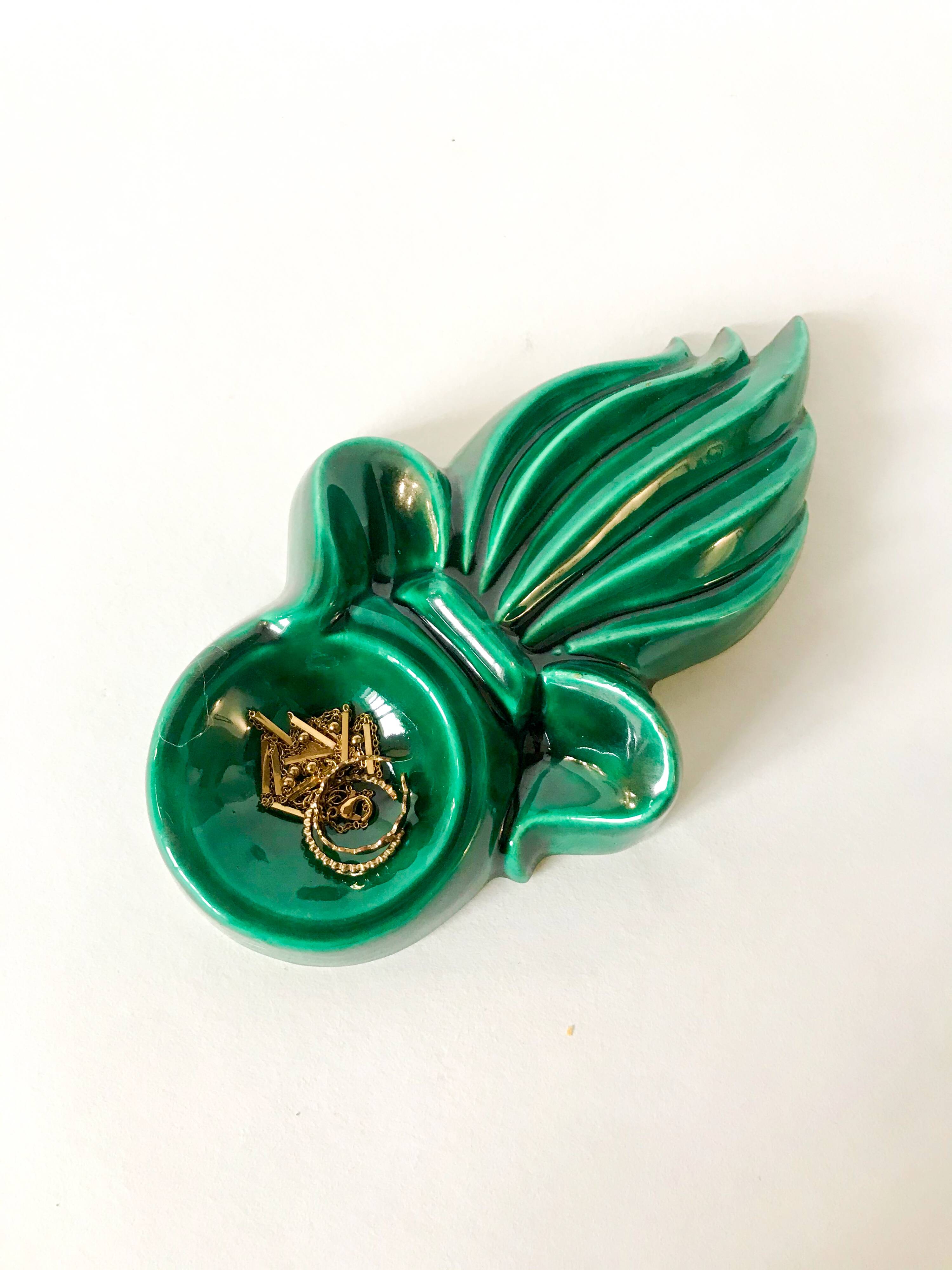 green and gold ceramic ashtray from the 60s