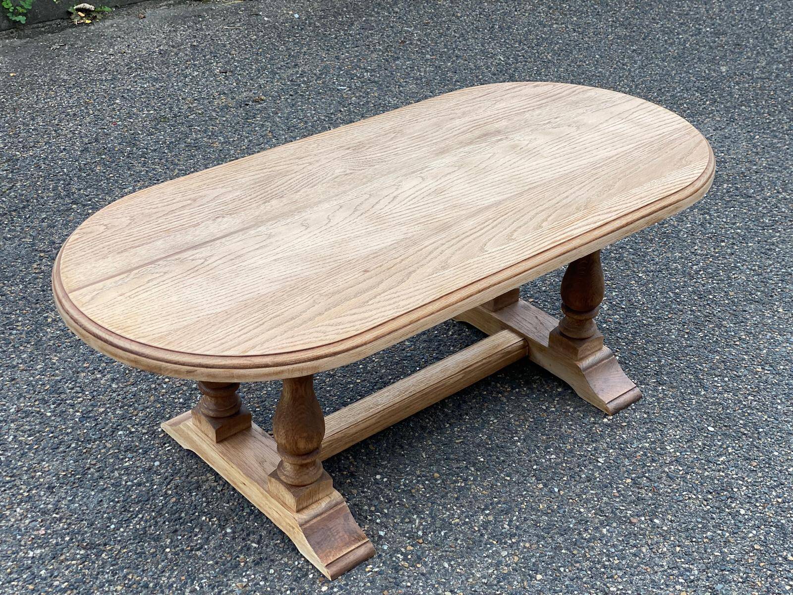 Renovated oval farmhouse or monstera coffee table in raw solid wood
