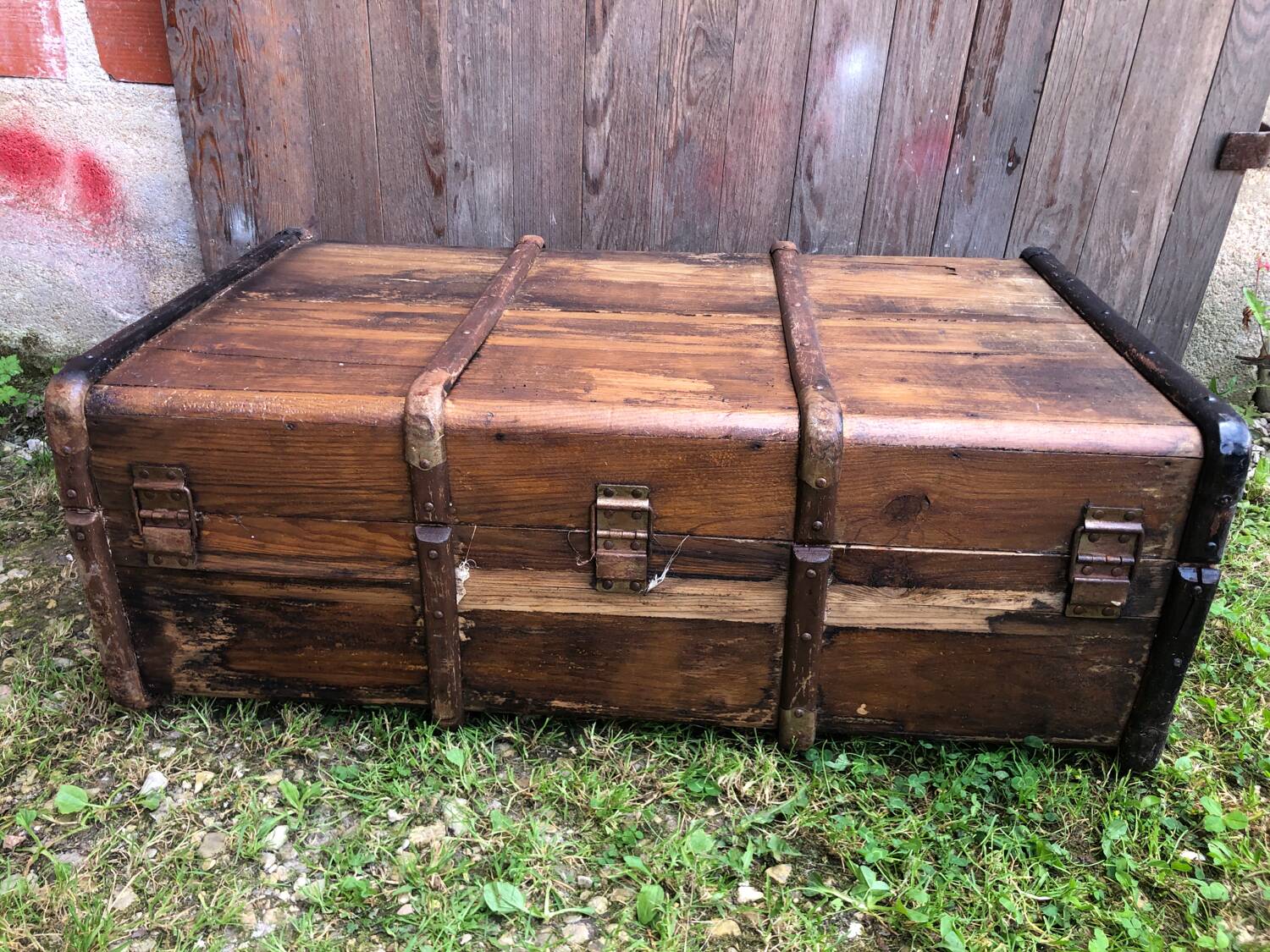Old wooden transport trunk late 19th century vintage