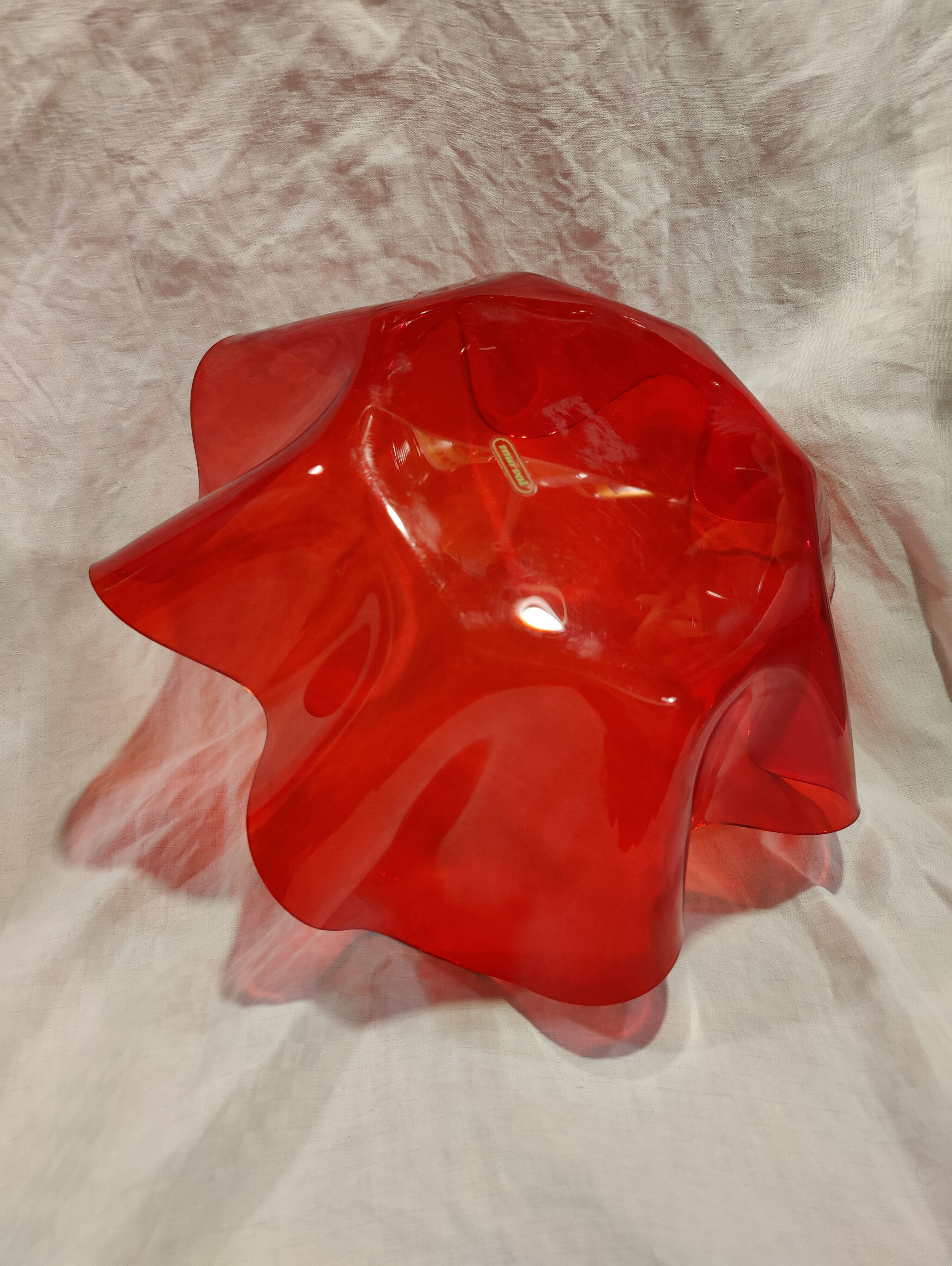 Red plexiglass fruit basket from the 70s