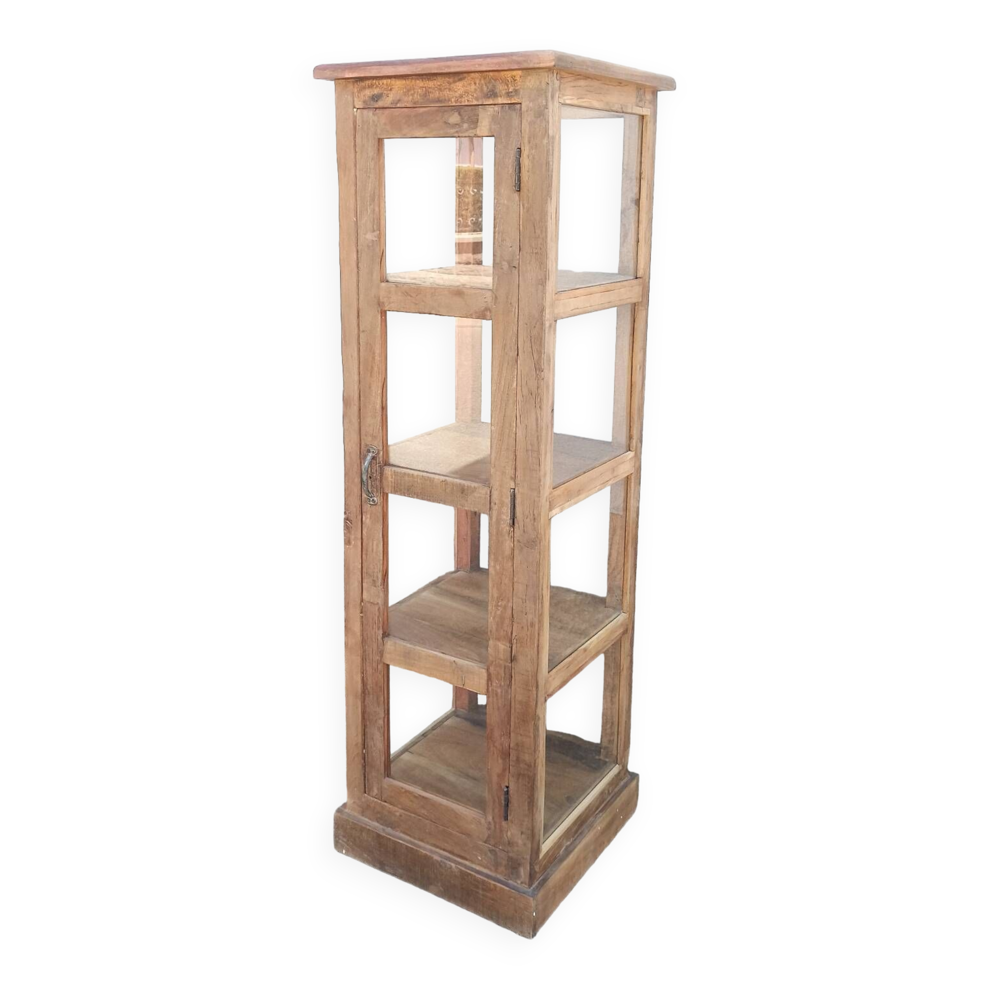 Tall display case in old wood