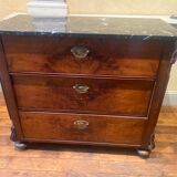 Chest of drawers 3 drawers in walnut top marble style Louis philippe