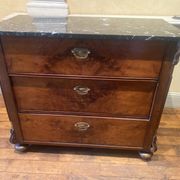 Chest of drawers 3 drawers in walnut top marble style Louis philippe